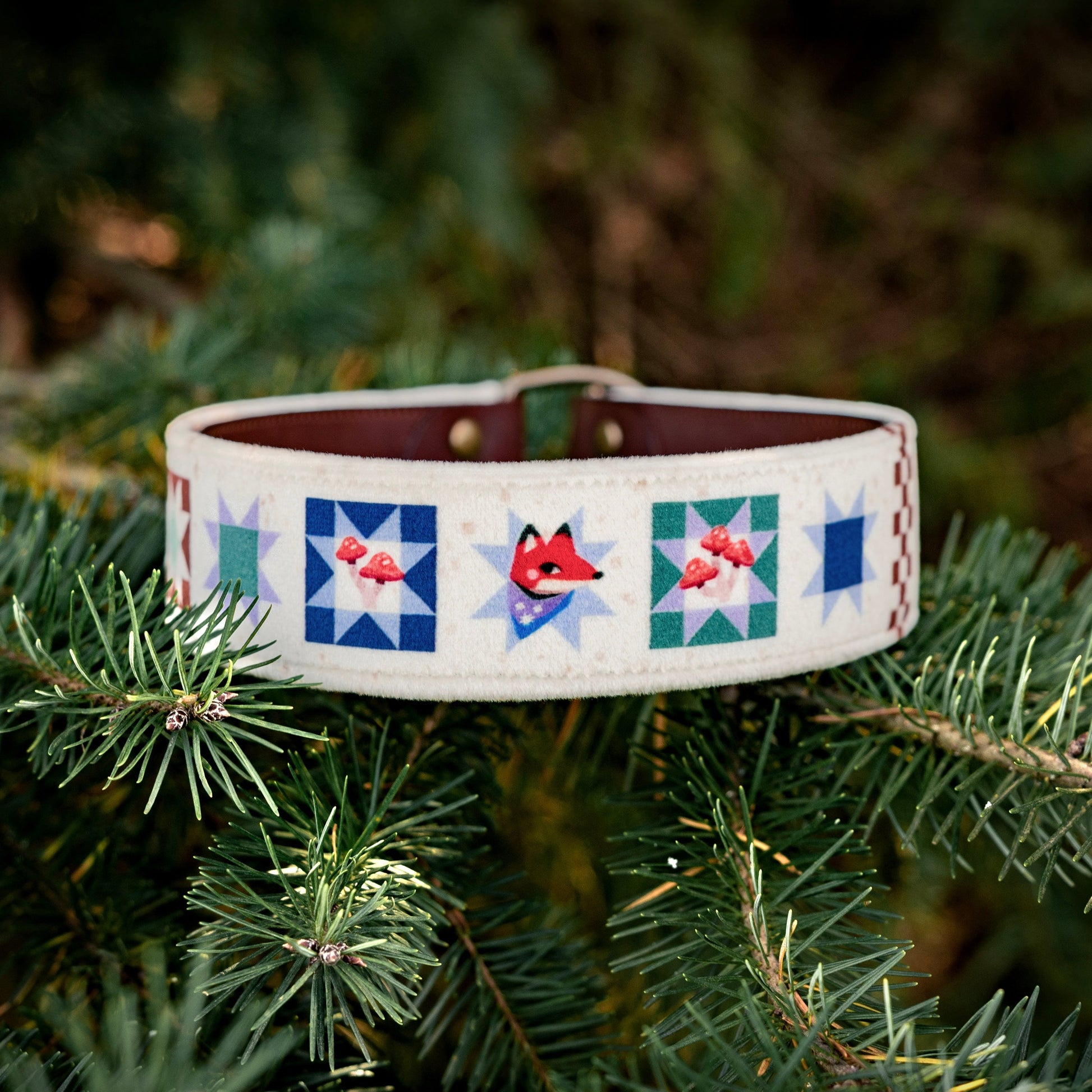 Foxshrooms Collar - FoxMoth - Leather Dog Collar