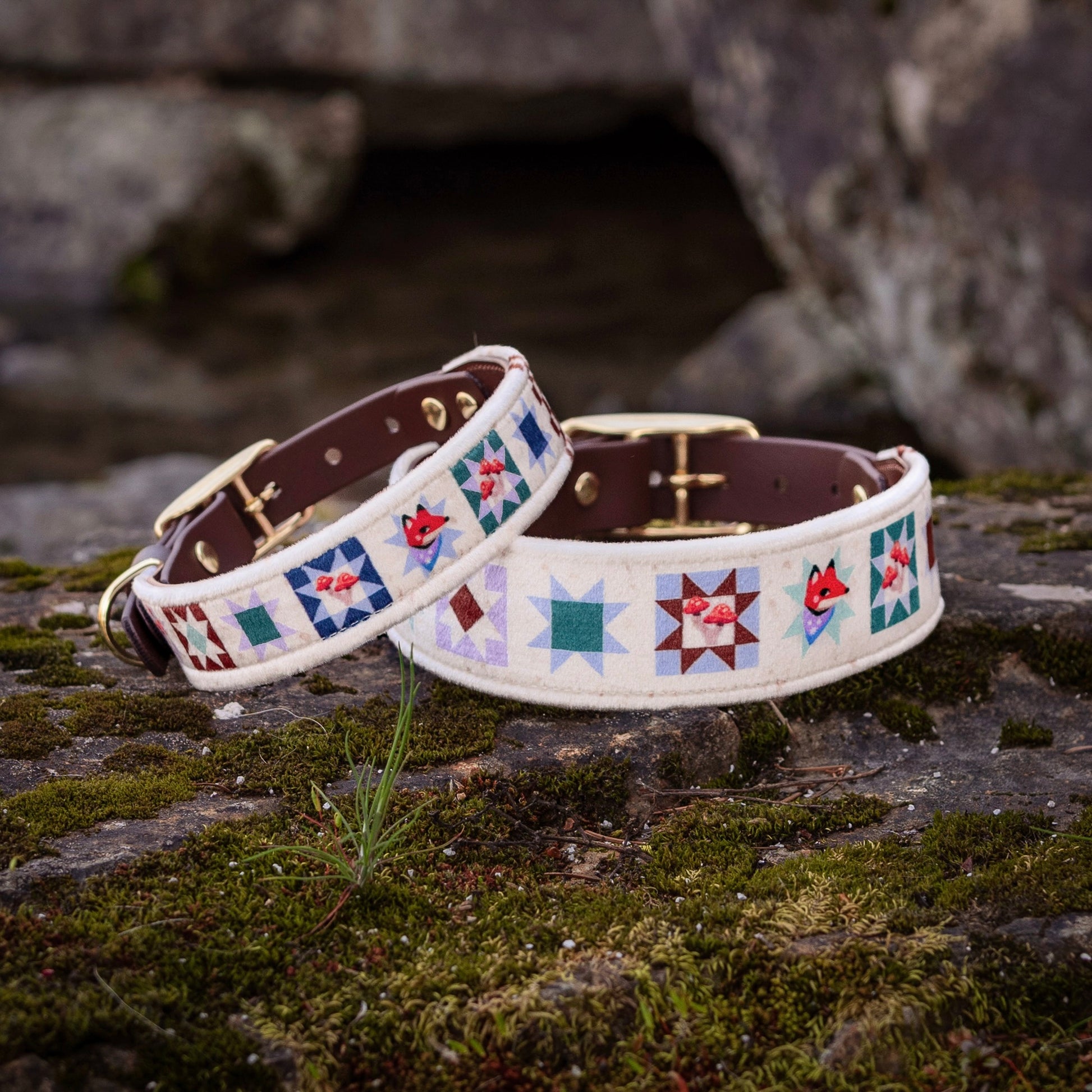 foxshrooms collar - FoxMoth - Leather Dog Collar
